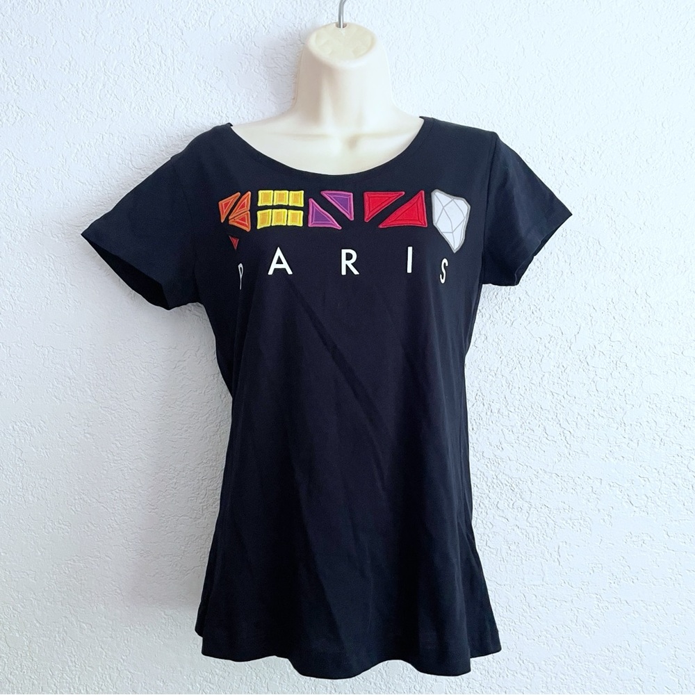 NWT Kenzo Navy Blue Shapes Geometric Abstract Tee T-Shirt Women Medium Casual